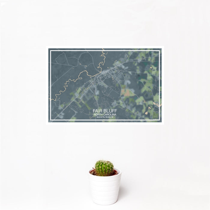 12x18 Fair Bluff North Carolina Map Print Landscape Orientation in Afternoon Style With Small Cactus Plant in White Planter