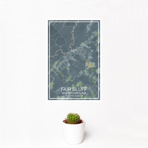 12x18 Fair Bluff North Carolina Map Print Portrait Orientation in Afternoon Style With Small Cactus Plant in White Planter