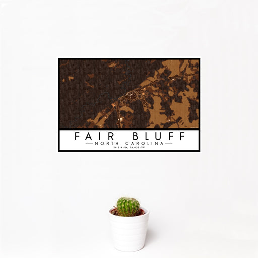 12x18 Fair Bluff North Carolina Map Print Landscape Orientation in Ember Style With Small Cactus Plant in White Planter