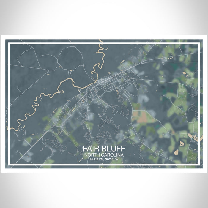Fair Bluff North Carolina Map Print Landscape Orientation in Afternoon Style With Shaded Background
