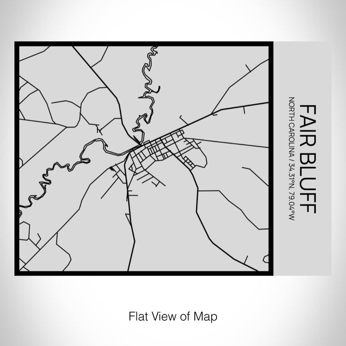 Rendered View of Fair Bluff North Carolina Map on 20oz Stainless Steel Insulated Bottle with Bamboo Top with printed Tactile Lines Map in Black