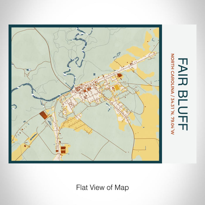 Rendered View of Fair Bluff North Carolina Map on 20oz Stainless Steel Insulated Bottle with Bamboo Top with printed woodblock style map