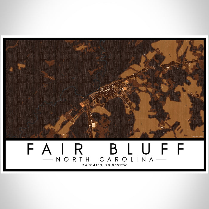 Fair Bluff North Carolina Map Print Landscape Orientation in Ember Style With Shaded Background