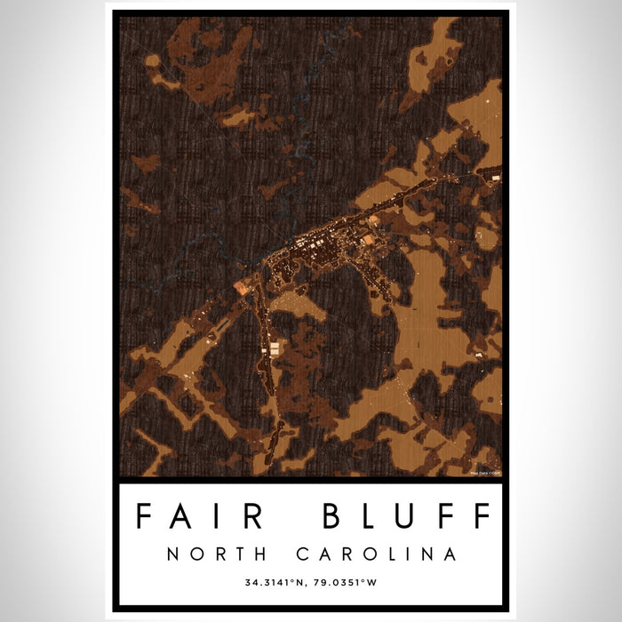 Fair Bluff North Carolina Map Print Portrait Orientation in Ember Style With Shaded Background
