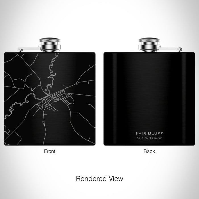 Rendered View of Fair Bluff North Carolina Map on 6oz Stainless Steel Flask in Black