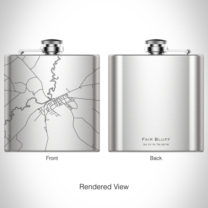 Rendered View of Fair Bluff North Carolina Map on 6oz Stainless Steel Flask