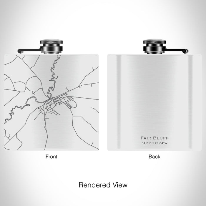 Rendered View of Fair Bluff North Carolina Map on 6oz Stainless Steel Flask in White