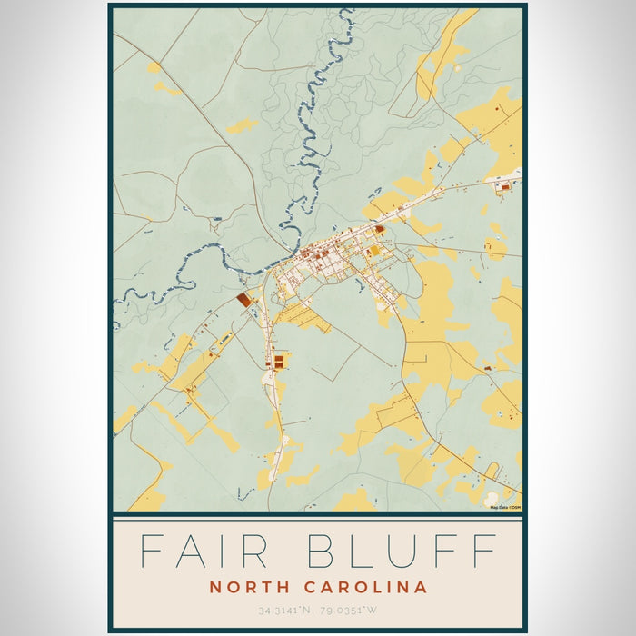 Fair Bluff North Carolina Map Print Portrait Orientation in Woodblock Style With Shaded Background