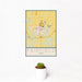 12x18 Fairfield Iowa Map Print Portrait Orientation in Woodblock Style With Small Cactus Plant in White Planter