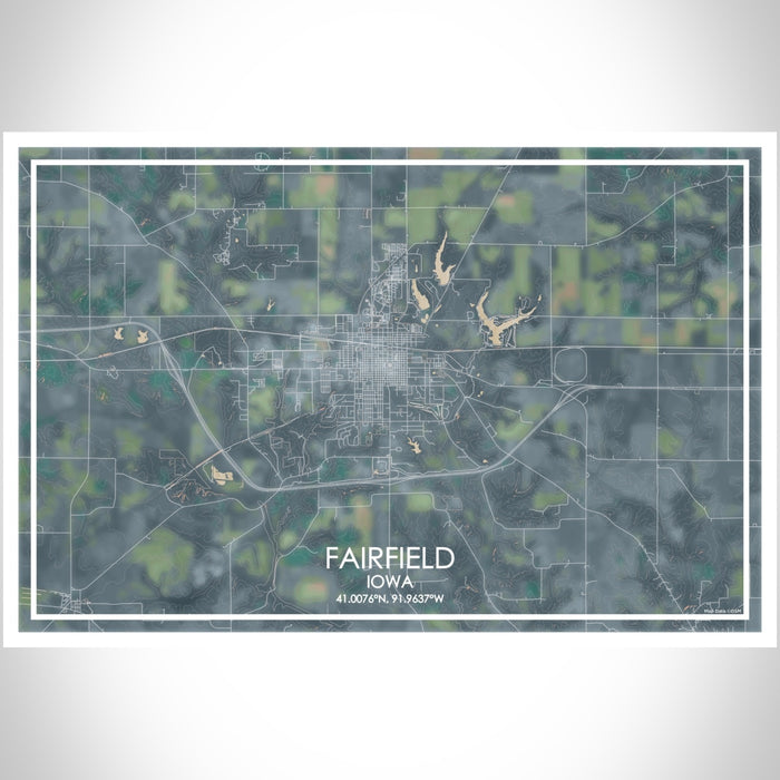 Fairfield Iowa Map Print Landscape Orientation in Afternoon Style With Shaded Background