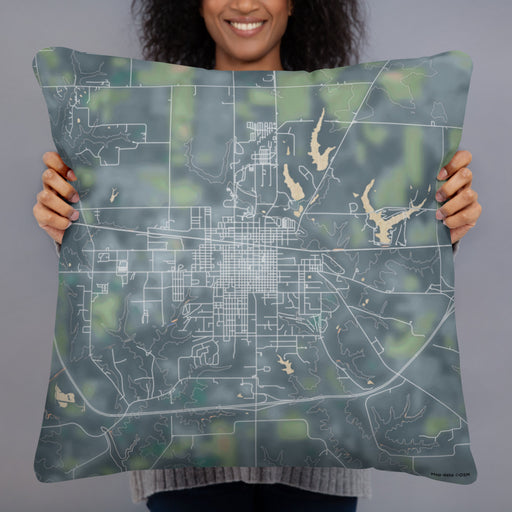 Person holding 22x22 Custom Fairfield Iowa Map Throw Pillow in Afternoon