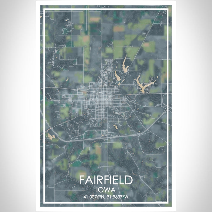 Fairfield Iowa Map Print Portrait Orientation in Afternoon Style With Shaded Background