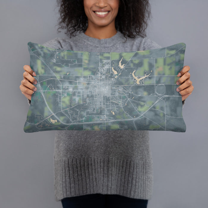 Person holding 20x12 Custom Fairfield Iowa Map Throw Pillow in Afternoon