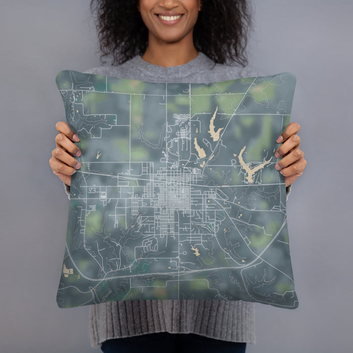 Person holding 18x18 Custom Fairfield Iowa Map Throw Pillow in Afternoon