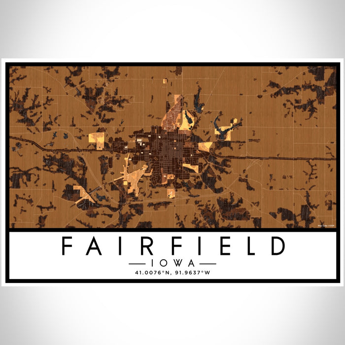 Fairfield Iowa Map Print Landscape Orientation in Ember Style With Shaded Background