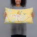 Person holding 20x12 Custom Fairfield Iowa Map Throw Pillow in Woodblock