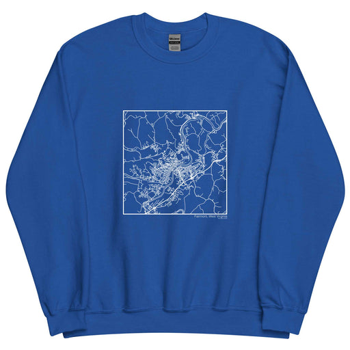 Fairmont West Virginia  Map Unisex Crewneck Sweater with City inscription in Royal Blue