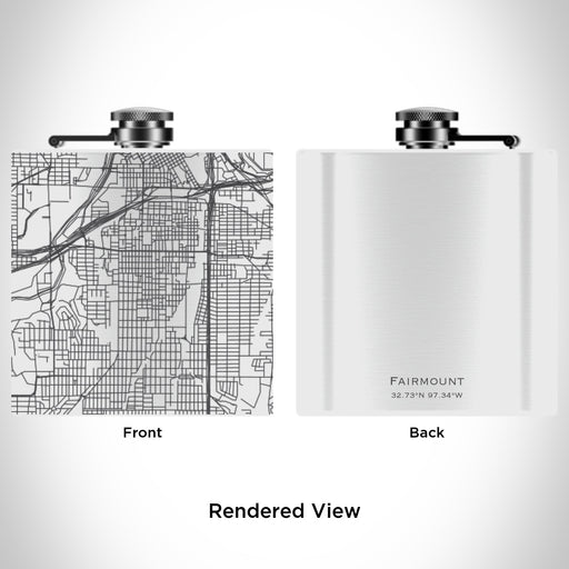 Rendered View of Fairmount Fort Worth Map Engraving on 6oz Stainless Steel Flask in White