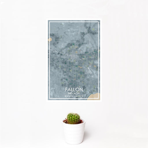 12x18 Fallon Nevada Map Print Portrait Orientation in Afternoon Style With Small Cactus Plant in White Planter