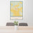 24x36 Fallon Nevada Map Print Portrait Orientation in Woodblock Style Behind 2 Chairs Table and Potted Plant