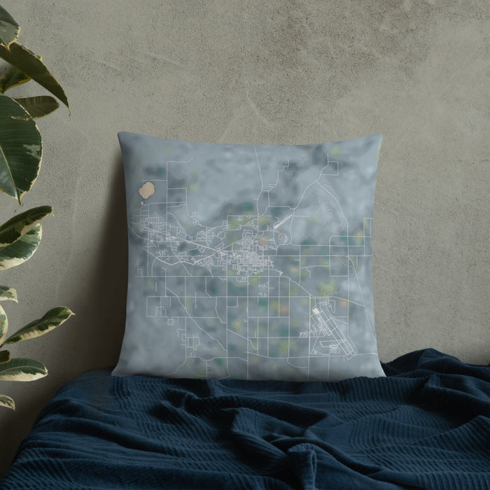 Custom Fallon Nevada Map Throw Pillow in Afternoon on Bedding Against Wall