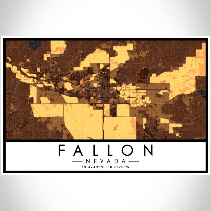Fallon Nevada Map Print Landscape Orientation in Ember Style With Shaded Background