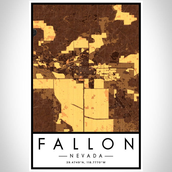 Fallon Nevada Map Print Portrait Orientation in Ember Style With Shaded Background