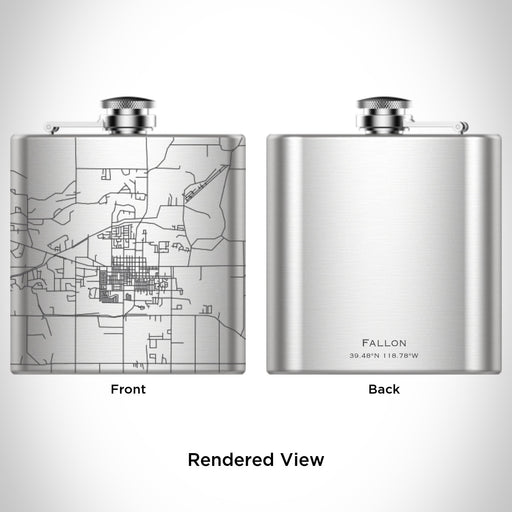 Rendered View of Fallon Nevada Map Engraving on 6oz Stainless Steel Flask