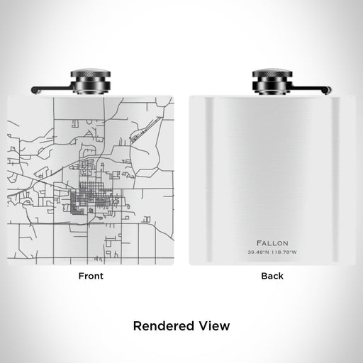 Rendered View of Fallon Nevada Map Engraving on 6oz Stainless Steel Flask in White