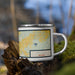 Right View Custom Fallon Nevada Map Enamel Mug in Woodblock on Grass With Trees in Background