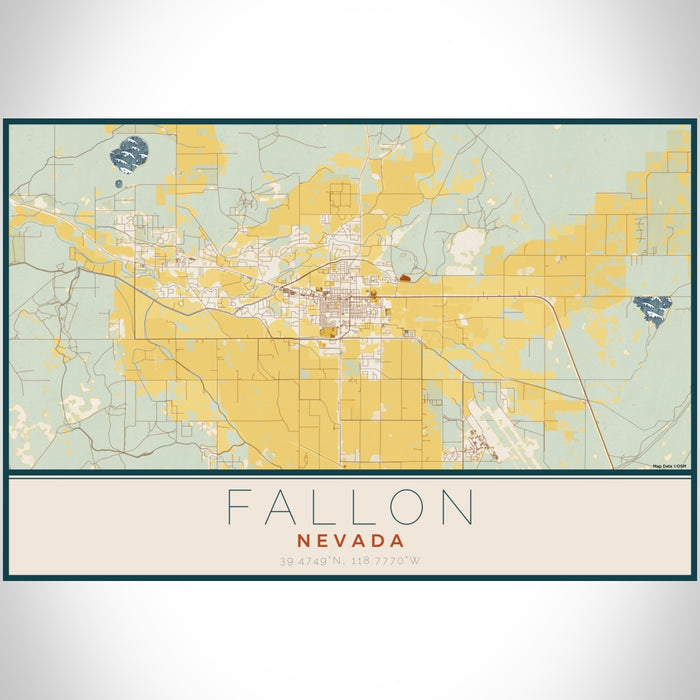 Fallon Nevada Map Print Landscape Orientation in Woodblock Style With Shaded Background
