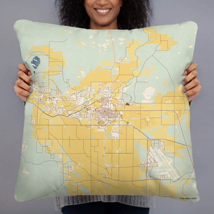 Person holding 22x22 Custom Fallon Nevada Map Throw Pillow in Woodblock