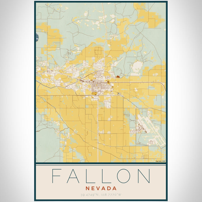 Fallon Nevada Map Print Portrait Orientation in Woodblock Style With Shaded Background