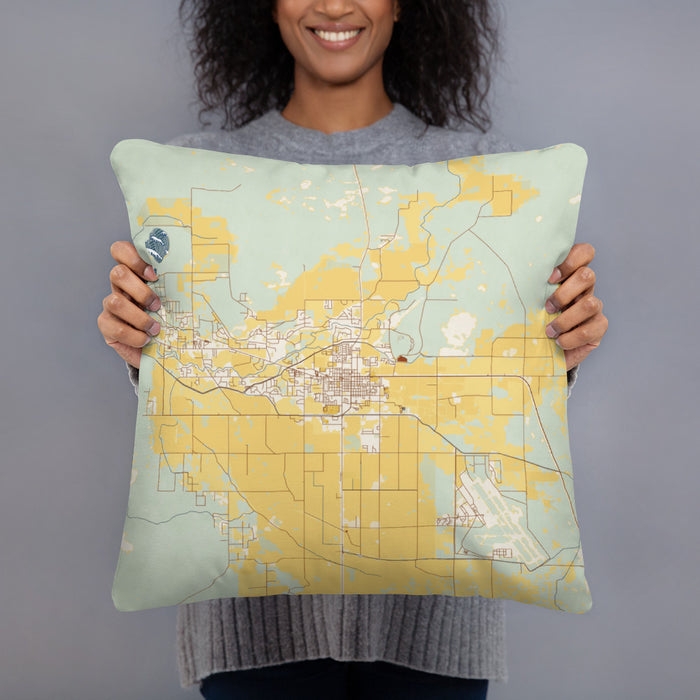 Person holding 18x18 Custom Fallon Nevada Map Throw Pillow in Woodblock