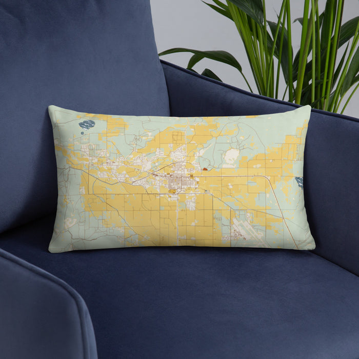 Custom Fallon Nevada Map Throw Pillow in Woodblock on Blue Colored Chair