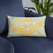 Custom Fallon Nevada Map Throw Pillow in Woodblock on Blue Colored Chair