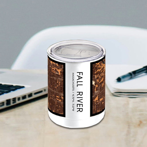 Fall River Massachusetts Custom City Map Inscription Coordinates on 10oz Stainless Steel Insulated Cup in Ember with Sliding Lid