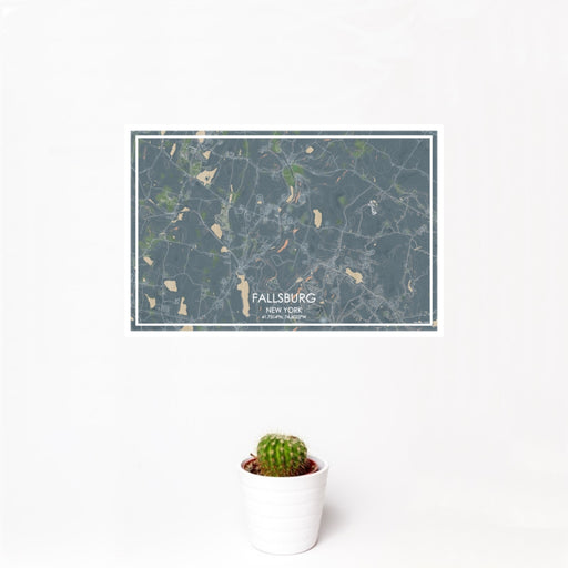 12x18 Fallsburg New York Map Print Landscape Orientation in Afternoon Style With Small Cactus Plant in White Planter