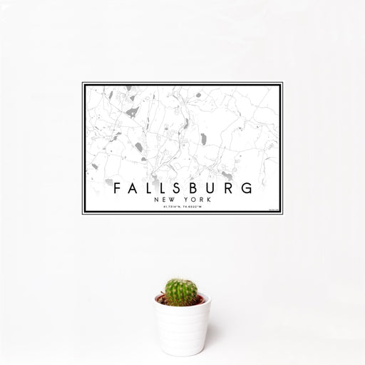 12x18 Fallsburg New York Map Print Landscape Orientation in Classic Style With Small Cactus Plant in White Planter