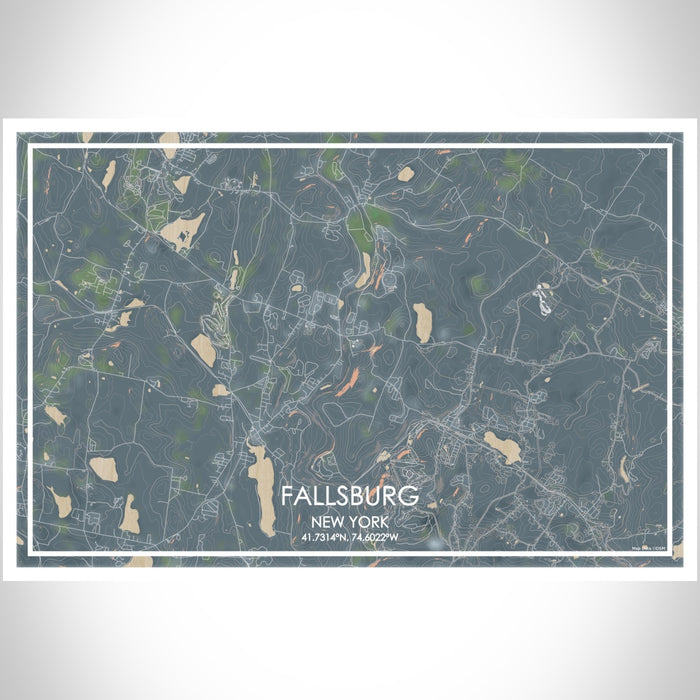 Fallsburg New York Map Print Landscape Orientation in Afternoon Style With Shaded Background