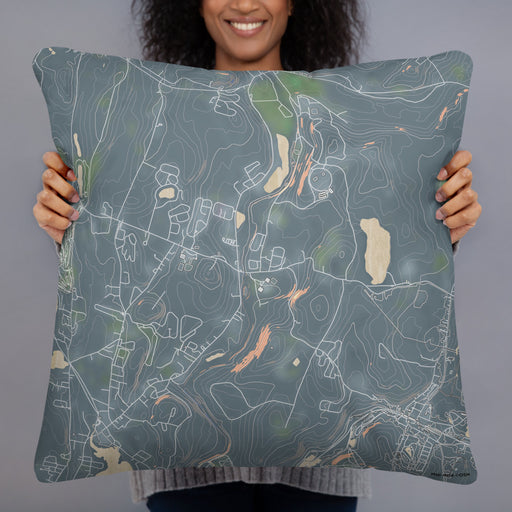 Person holding 22x22 Custom Fallsburg New York Map Throw Pillow in Afternoon