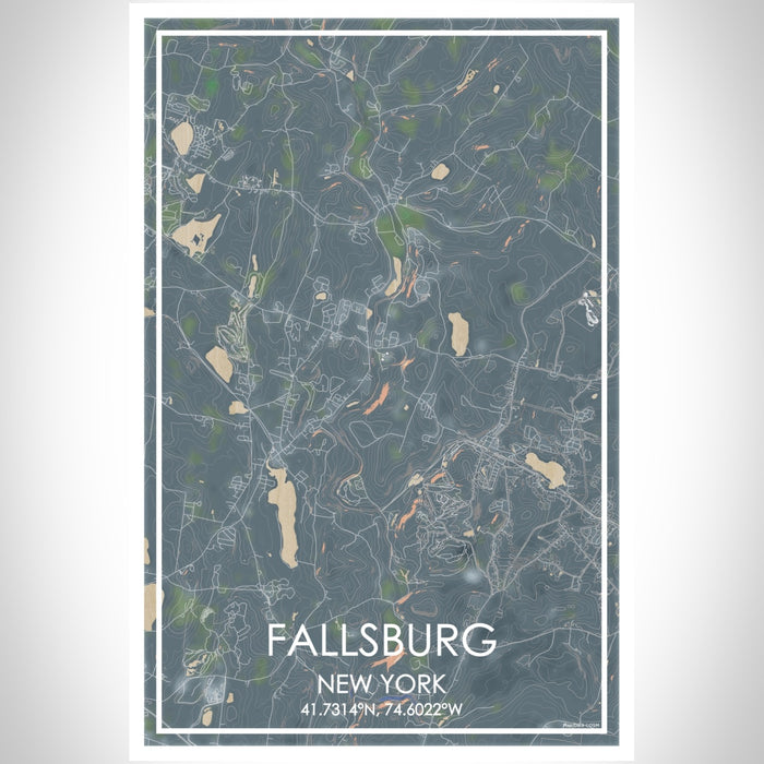 Fallsburg New York Map Print Portrait Orientation in Afternoon Style With Shaded Background