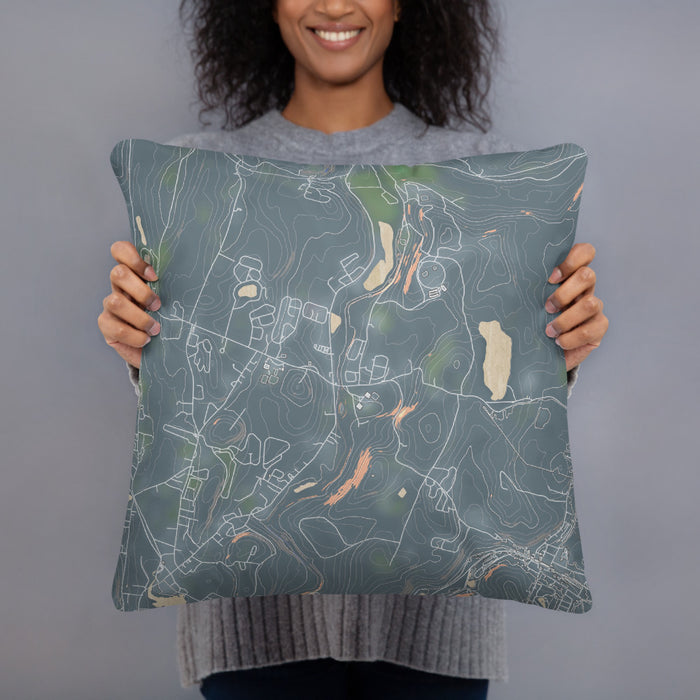 Person holding 18x18 Custom Fallsburg New York Map Throw Pillow in Afternoon