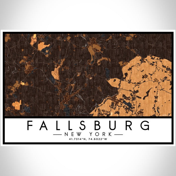 Fallsburg New York Map Print Landscape Orientation in Ember Style With Shaded Background