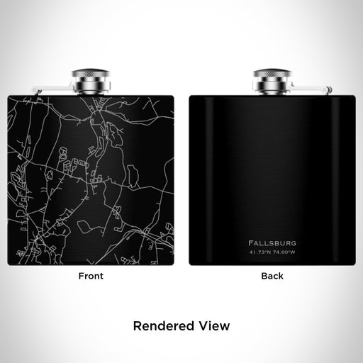 Rendered View of Fallsburg New York Map Engraving on 6oz Stainless Steel Flask in Black