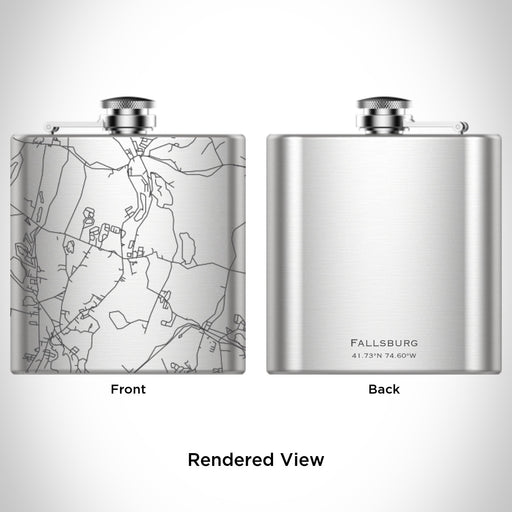 Rendered View of Fallsburg New York Map Engraving on 6oz Stainless Steel Flask