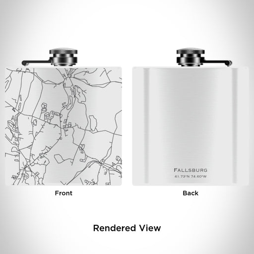 Rendered View of Fallsburg New York Map Engraving on 6oz Stainless Steel Flask in White