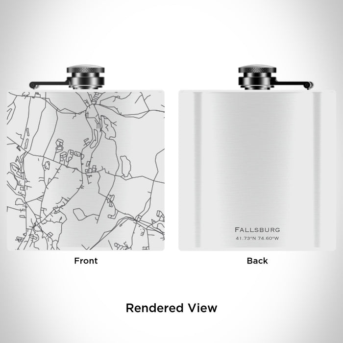 Rendered View of Fallsburg New York Map Engraving on 6oz Stainless Steel Flask in White