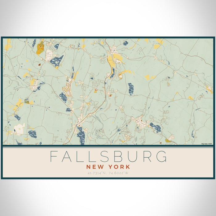 Fallsburg New York Map Print Landscape Orientation in Woodblock Style With Shaded Background