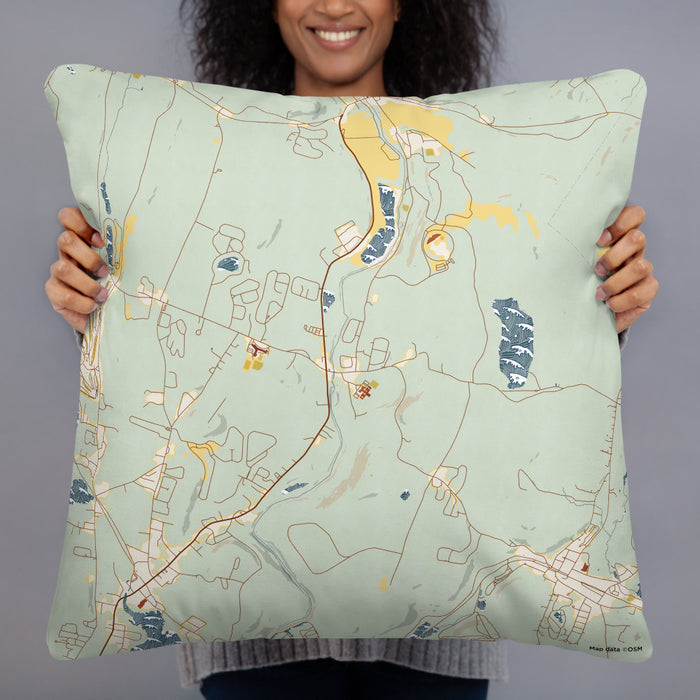 Person holding 22x22 Custom Fallsburg New York Map Throw Pillow in Woodblock